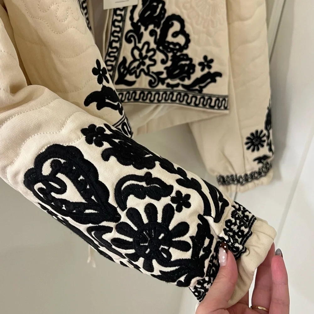 Bohme Beige Bomber Jacket with Black Embroidery - Picture 3 of 8